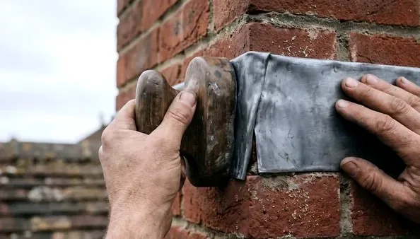 Sealing flashing at the base of a chimney chase in Cottage Grove