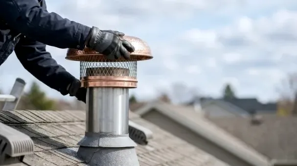 New stainless chase cover being fitted on a Minnesota chimney chase